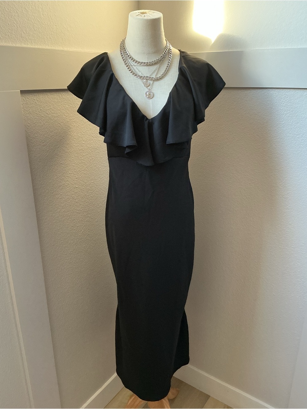 ASOS Black Ruffle Open-Back Midi Dress - Picture 3 of 10